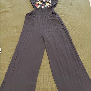 Xhilaration Black Wide-Leg Jumpsuit with Floral Embroidered Bodice